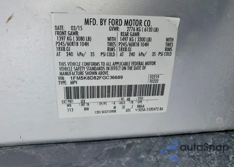 2015 Ford Explorer Xlt из США, поврежденный, VIN 1FM5K8D82FGC36689